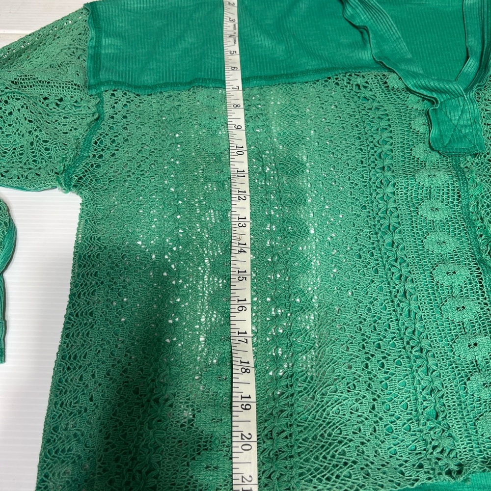 Pol Green Lace Patchwork Button Front Shacket Top… - image 6
